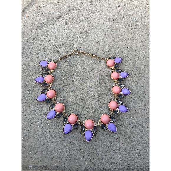 Vintage Rhinestone and Plastic Cabochon Statement Necklace Orange and Lavender - Picture 2 of 4